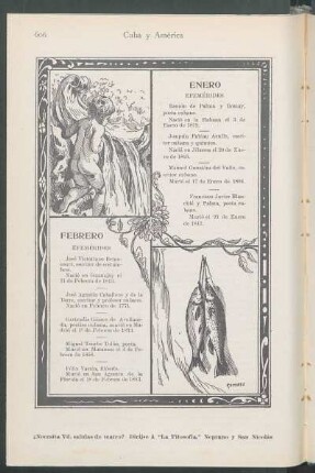 Efemérides [para los meses de] Enero [y] Febrero.