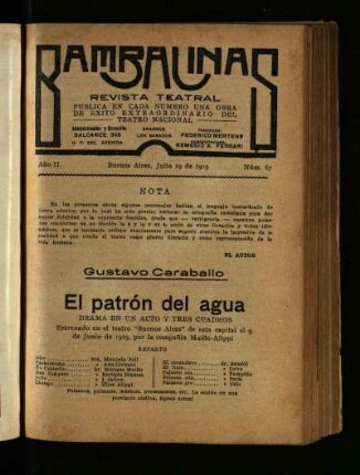 El patrón del agua : drama en un acto y tres cuadros