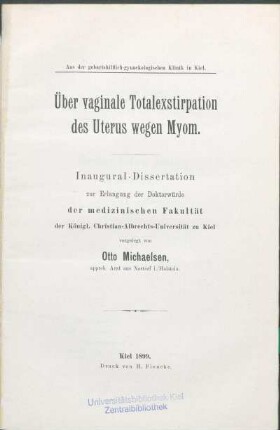 Über vaginale Totalextirpation des Uterus wegen Myom
