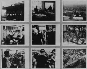 Ausstellungstafel mit Szenen aus dem Dokumentarfilm "Berggasthof Luisenhof in Dresden", um 1935. Dresden, Galerie Nord. Ausstellung "Borchert, Christian, Dresden - Bilder aus Dokumentarfilmen 1913–1949"