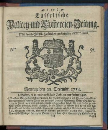 Nro. 52, Montag den 23. Decembr. 1754