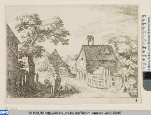 Dorfstraße mit Kuh von vorne