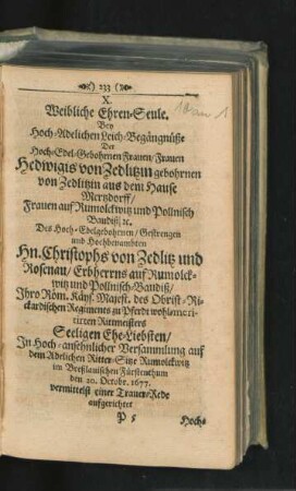 X. Weibliche Ehren-Seule.