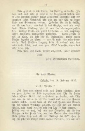 An seine Mutter. Leipzig, den 18. Februar 1836