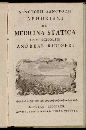 Sanctorii Sanctorii Aphorismi De Medicina Statica : Cvm Scholiis Andreae Ridigeri