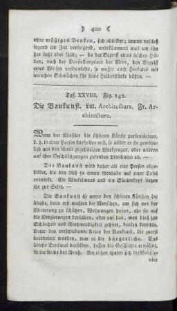 Taf XXVIII. Fig. 142. Die Baukunst Fig. 140. Die Bildhauerkunst Fig. 141. Die Mahlerkunst