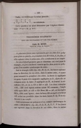 Théorèmes statiques sur les polygones et les polyèdres.