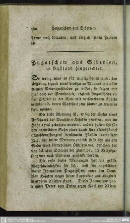 Pugatschew aus Sibirien, in Rußland hingerichtet