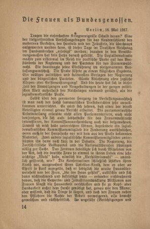 Die Frauen als Bundesgenossen