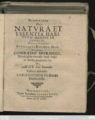 Disputatio De Natura Et Essentia Habituum Mentis In Communi