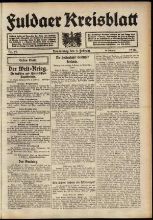 Erste Ausgabe vom Donnerstag, den 03. Februar 1916.
