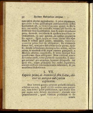 §. VII. Capitis primi, de transverso situ foetus, uberior ex antiqua embryulcia explicatio.