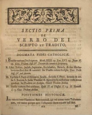 Sectio prima de Verbo Dei Scripto et Tradito.