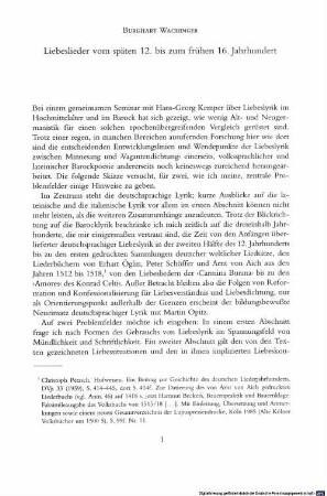 Liebeslieder vom späten 12. bis zum frühen 16. Jahrhundert