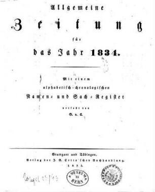 Allgemeine Zeitung. 1834, [1] = 1 - 3