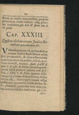 Cap. XXXIII. Quibus diebus coram Iudice Remissionis procedendum sit.