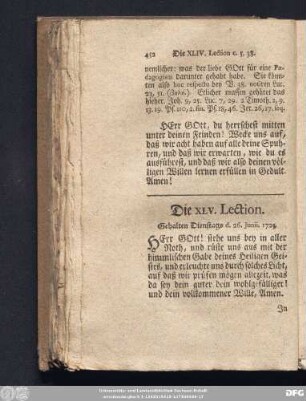 Die XLV. Lection. Gehalten Dienstags d. 26. Junii. 1725.