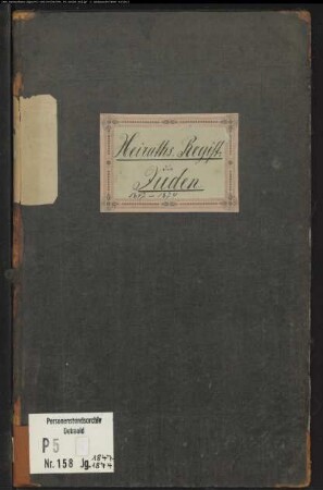 Zivilstandsregister der Juden mit den Orten Berleburg, Elsoff und Wunderthausen (Königliche Kreisgerichtskommission I) (H 1847-1874) (Gemeinde: Berleburg, Kreis Wittgenstein)