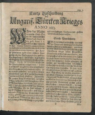 Kurtze Beschreibung des Ungaris. Türcken-Krieges Anno 1683.