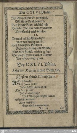 Der CXLVI. Psalm. Lobe den Herrn meine Seele, [et]c.