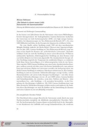 Die Galaxie in einem neuen Licht: Astronomie mit Gammastrahlen : Sitzung der Mathematisch-naturwissenschaftlichen Klasse am 24. Oktober 2014