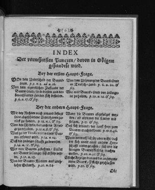 Index. Der vornehmsten Puncten/davon in Obigent gehandelt wird.