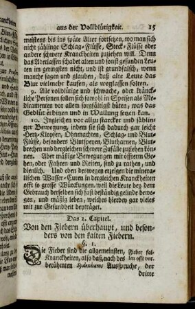 Das 2. Capitel. Von den Fiebern überhaupt, und besonders von den kalten Fiebern.