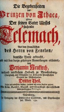 Die Begebenheiten des Prinzen von Ithaca, Oder Der seinen Vater Ulysses suchende Telemach, 3