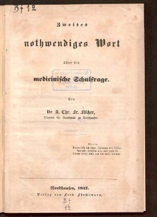 Zweites nothwendiges Wort über die medicinische Schulfrage