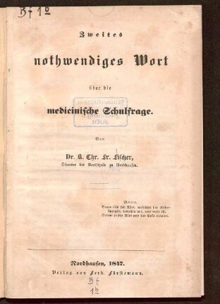 Zweites nothwendiges Wort über die medicinische Schulfrage
