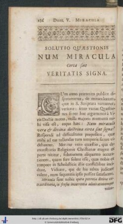 Solutio Quaestionis Num Miracula Certa sint Veritatis Signa.