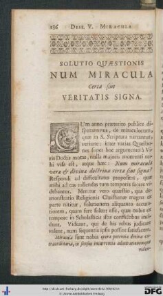 Solutio Quaestionis Num Miracula Certa sint Veritatis Signa.
