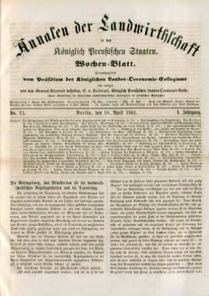No. 15. Berlin, den 10. April 1861. I. Jahrgang.