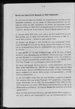 Briefe von Hans Nossack an rolf Italiaander