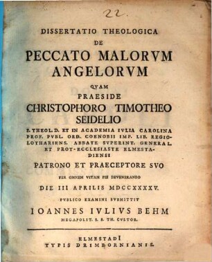 Diss. theol. de peccato malorum angelorum
