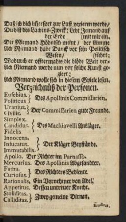 Verzeichnüß der Personen.