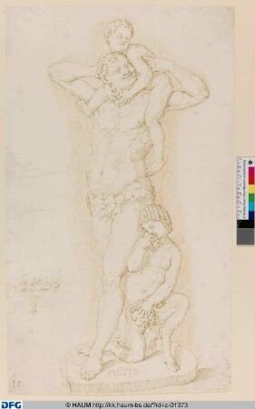 Ein Faun mit einem Knaben auf der Schulter und einer Paniskin zu Füßen