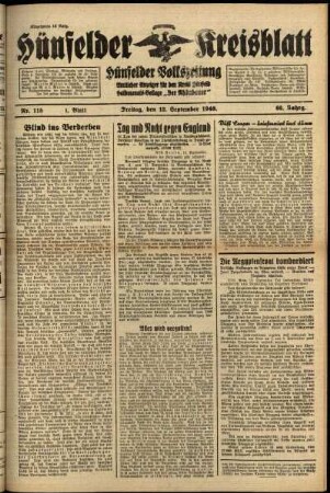 Erste Ausgabe vom Freitag, den 13. September 1940.