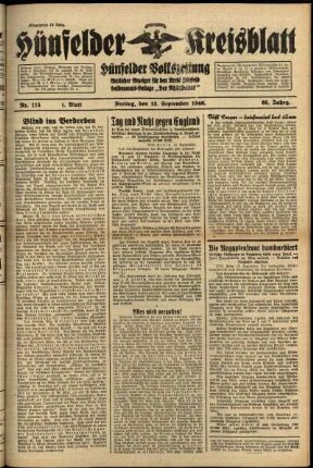 Erste Ausgabe vom Freitag, den 13. September 1940.