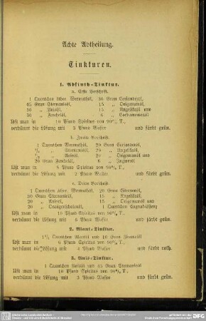 Achte Abtheilung. Tinkturen