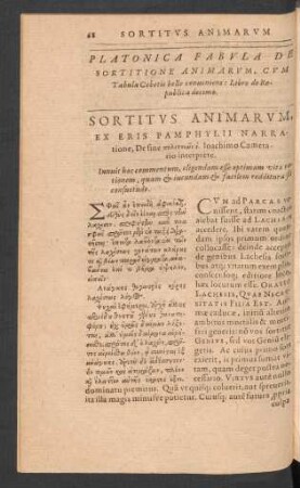 Platonica Fabula De Sortitione Animarum, Cum Tabula Cebetis belle conveniens: Libro de Republica decimo.