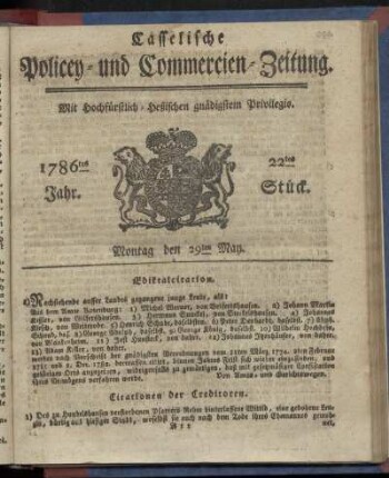 22tes Stueck, Montag den 29ten May. 1786