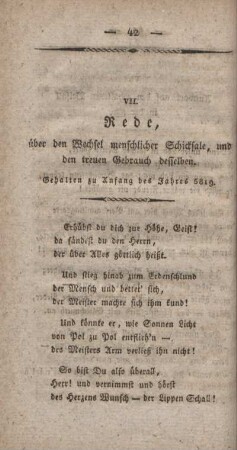 VII. Rede, über den Wechsel menschlicher Schicksale, und den treuen Gebrauch desselben.