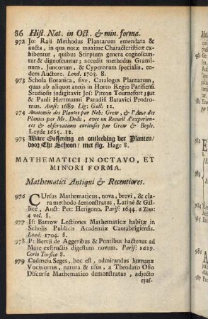 86-116, Mathematici in Octavo, et Minori Forma - Historiae Romanae Scriptores in Octavo, et Minori Forma