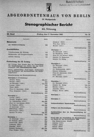Nr. 21 (65), 17. Dezember 1965