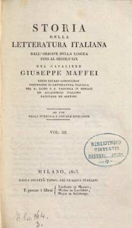 Storia della letteratura italiana dall'origine della lingua fino al secolo XIX. 3