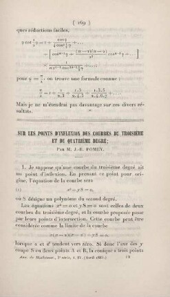 Sur les points d'inflexion des courbes du troisième et du quatrième degré.