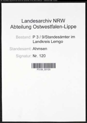 Sterberegister Standesamt Ahmsen