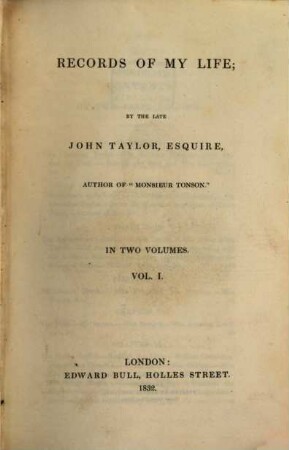 Records of my life : in two volumes, 1