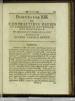 Disputatio XIII. De Contractibus Patris Et Liberorum In Potestate Eius Existentium